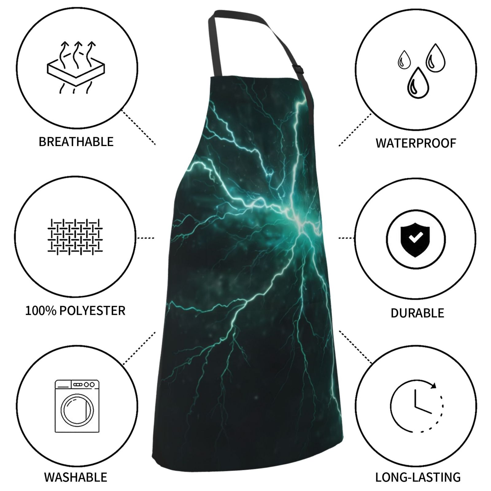 Kdxio Green Lightning Flash Apron with Pockets Adjustable Kitchen Aprons for Men Women Waterproof Aprons for Cooking,Drawing,Crafting, Baking Household Cleaning