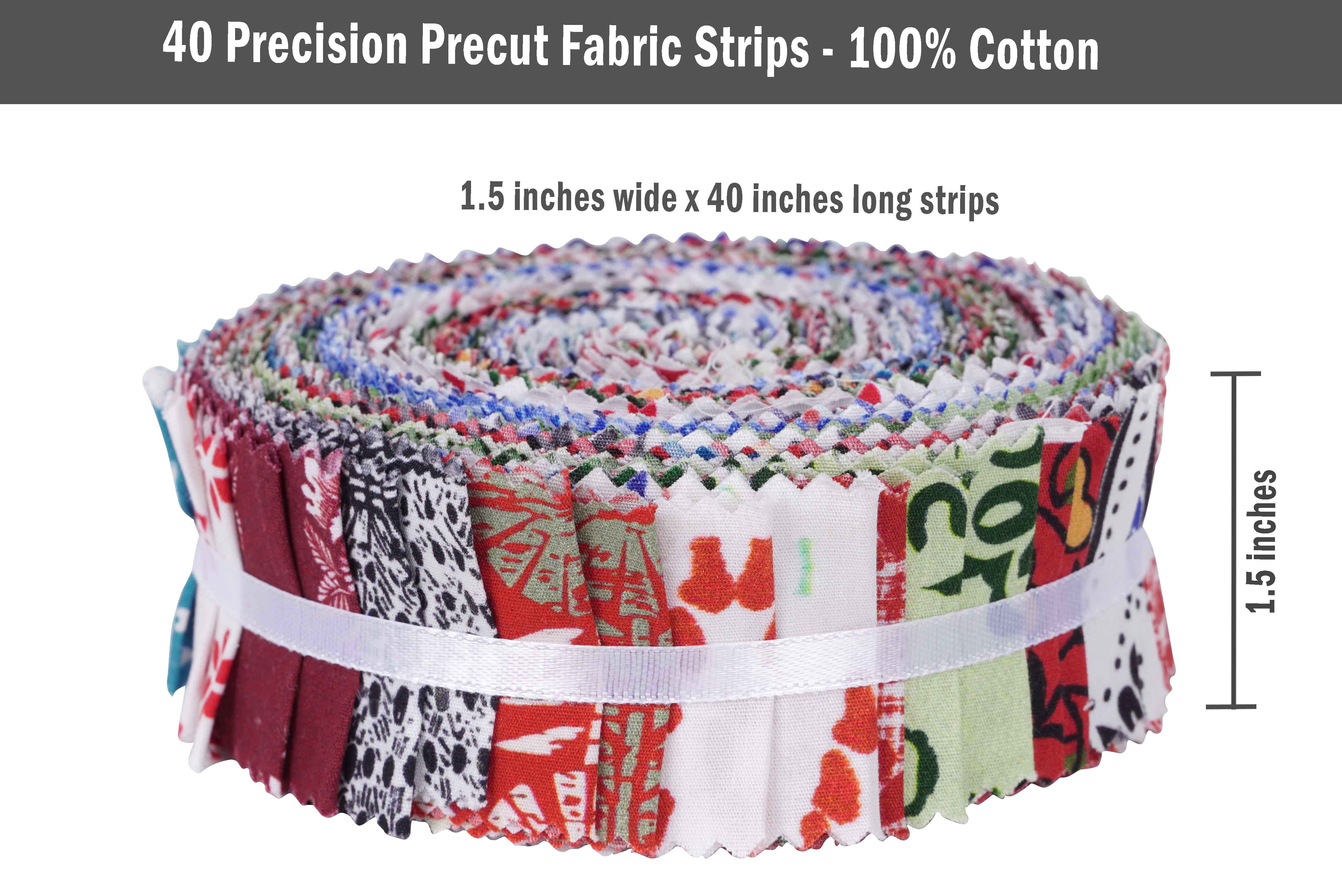 Soimoi 40Pcs Block Print Precut Fabrics Strips Roll Up 1.5x42inches Cotton Jelly Rolls For Quilting - Multicolor