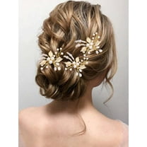 Pearl Bride Wedding Hair Pins Gold Bridal Hair Accessories Leaf Rhinestone Hair Piece for Women and Girls