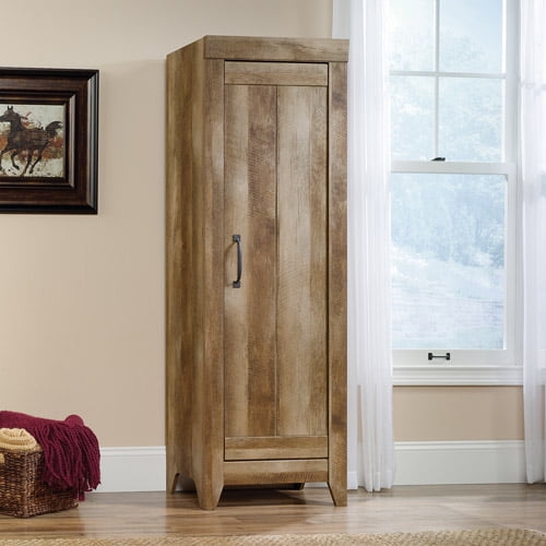 Sauder Adept Narrow Storage Cabinet - Craftsman Oak: Farmhouse Style, 71" Tall, 4 Adjustable Shelves, Hardwood Frame