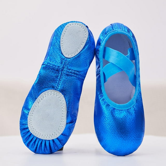 hengsof Girls Solid Color Shiny Dance Shoes for Big Kids, Soft Sole Padded Practice Footwear, Ballet Performance Slippers