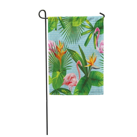 SIDONKU Composition of Beautiful Pink Flamingo Birds Tropical Plants Garden Flag Decorative Flag House Banner 12x18 inch