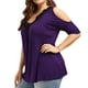 thumbnail image 4 of Guardurnaity Camiseta de mujer Blusa de encaje con cuello en V Top informal suelto con hombros descubiertos Prendas para la parte del cuerpo Violeta SG, 4 of 6