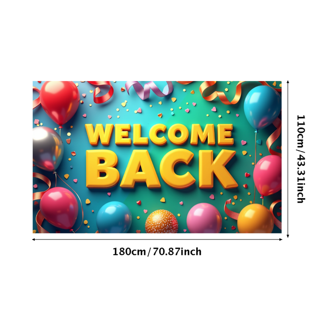 Welcome Back Banner Gradient Heart Stars Party Decoration Background Backdrop for Office Classroom Event Photography Celebration Decors