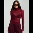 thumbnail image 4 of Top de Larga Ajustado de de Color Liso con Cuello Alto para Mujer, Camisa Transparente. Rojo Vino M, 4 of 7