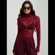 thumbnail image 4 of Top de Larga Ajustado de de Color Liso con Cuello Alto para Mujer, Camisa Transparente. Rojo Vino XL, 4 of 7