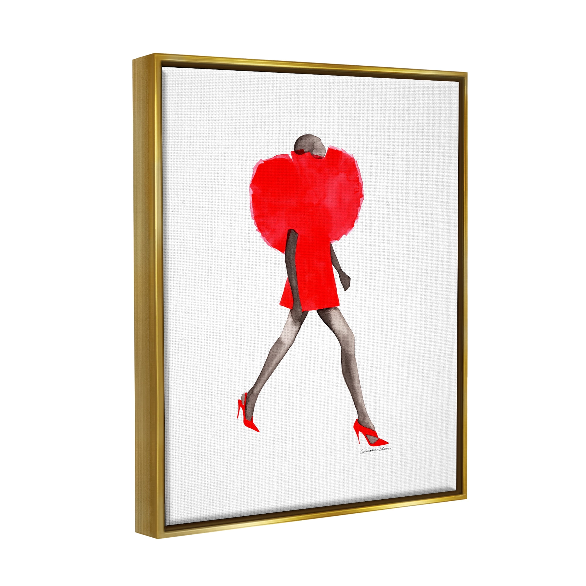 Stupell Red Fashion Pose Beauty & Fashion Painting Gold Floater Framed Art Print Wall Art, 17 x 21