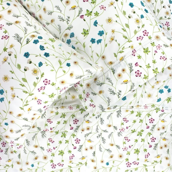 Melange Home Printed Floral Design Cotton Collection Sheet Set and Pillowcases Wildflower Multi - Queen