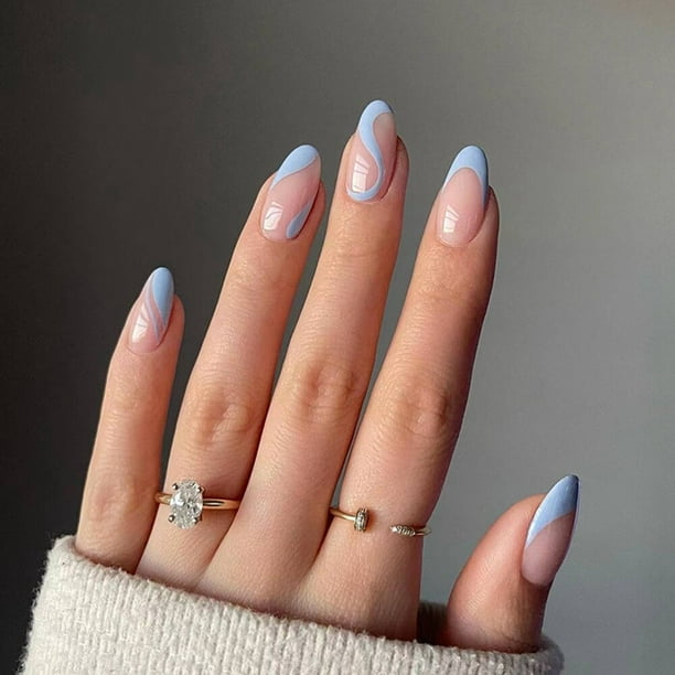 24 unids/caja de uñas postizas onduladas redondas de almendra, uñas postizas de aguja desmontables, cubierta completa, puntas de uñas de bailarina francesa, prensa en las uñas Tan Jianjun unisex