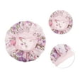 thumbnail image 2 of Unique Bargains 1 Pc High Elasticity Print Shower Cap for Bathroom Pink Satin Fabric Stretch Fabric, 2 of 6
