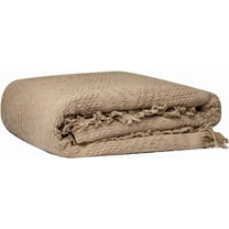 100% Cotton Throw Blanket in Light Brown Jacqard Weave Fabric with Fringe Soft All Season Cover for Bed Couch and Living Room Sofa,Chair 50x60 Inches