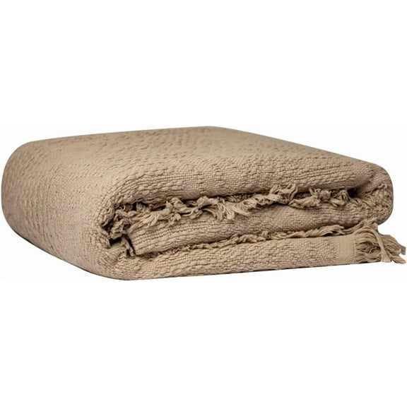 100% Cotton Throw Blanket in Light Brown Jacqard Weave Fabric with Fringe Soft All Season Cover for Bed Couch and Living Room Sofa,Chair 50x60 Inches