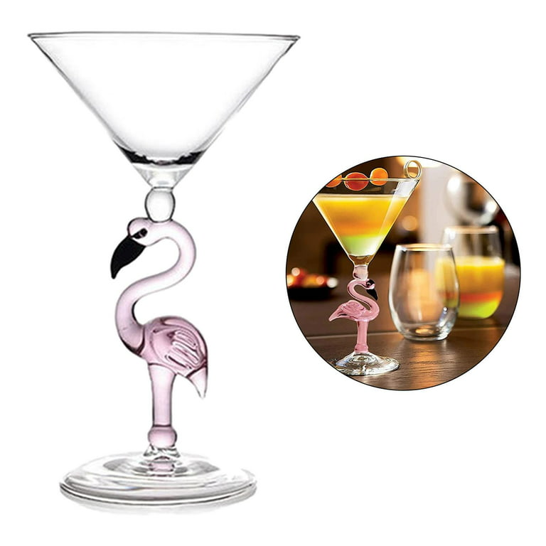 Pink Flamingo Martini Goblet Transparent Drinkware Crystal Champagne Cup  for Christmas Cocktail Birthday Parties , 200ML 