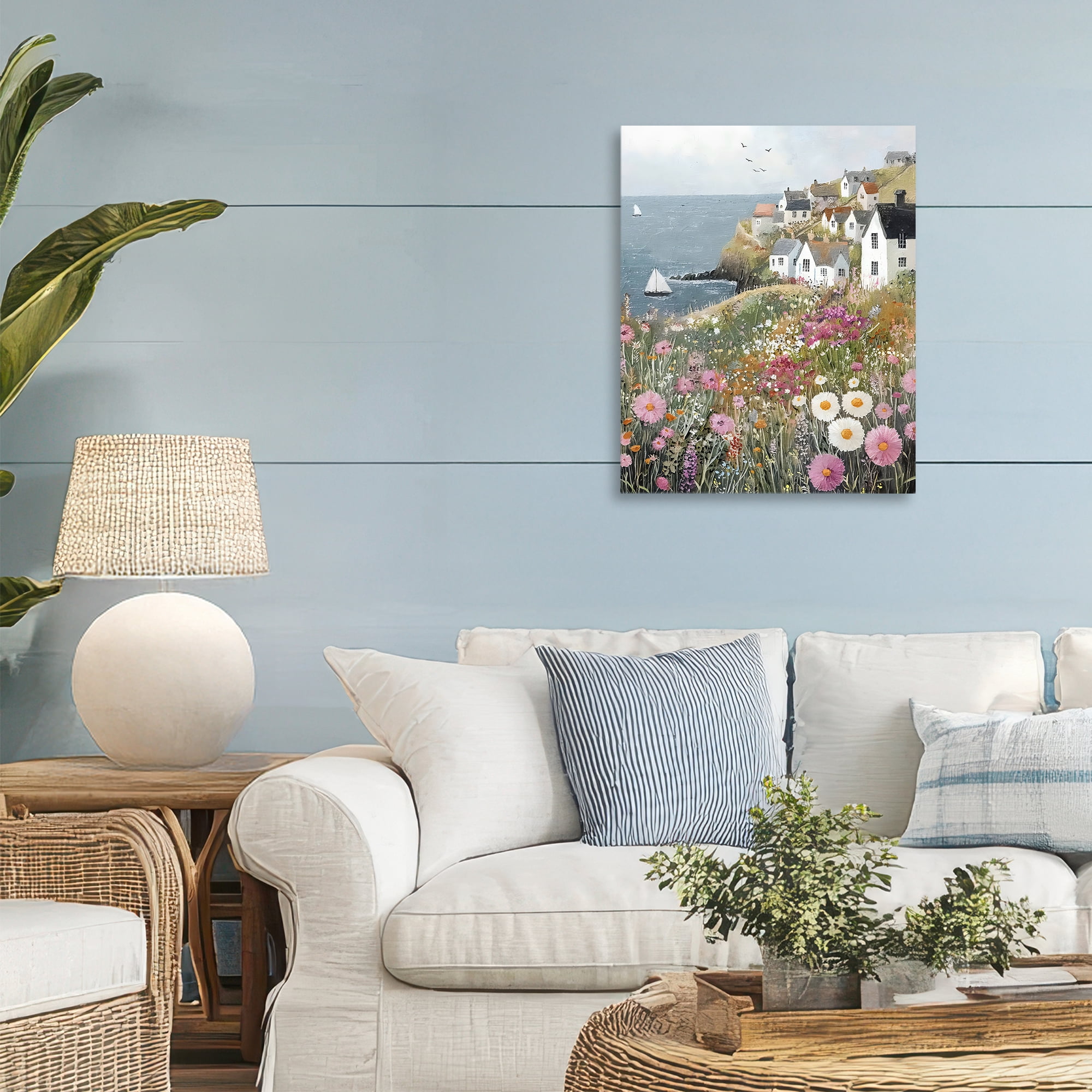 Stupell Industries Pink Meadow Overlooking Sailboats Canvas Wall Art, design by Riley B