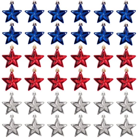 4Th Of July Decor 7Cm 3D Star Ornament, Patriotic Red Blue Silver Hanging Decoration For Independence Day Party, Christmas Tree, Home & Office Wall Decor, 10-Pack 5-Inch Stars