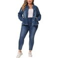 thumbnail image 2 of Agnes Orinda Women' s Plus Size Denim Jacket Frayed Hem Long Sleeve Pockets Button Up Denim Jackets, 2 of 5