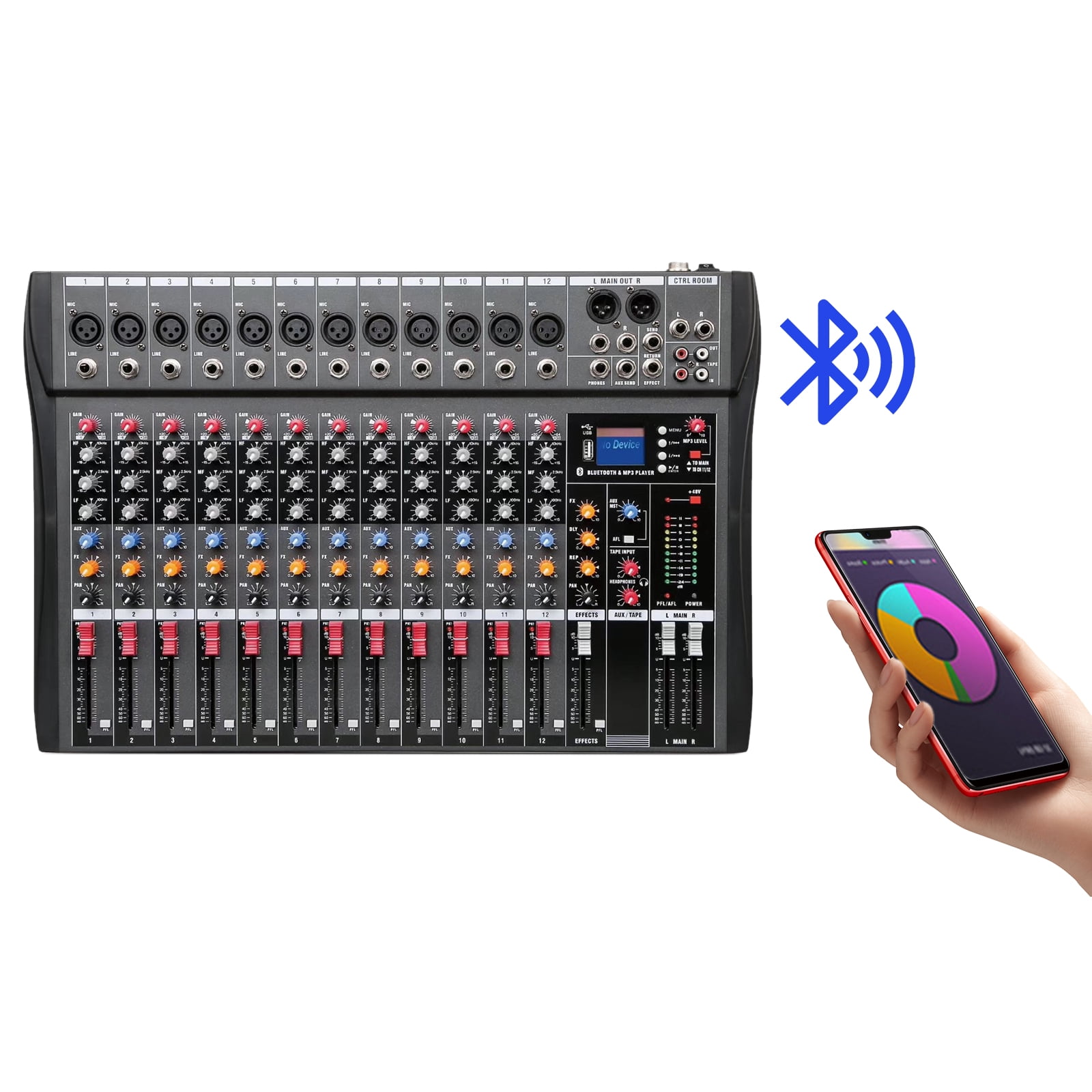 Koomaha 12 Channel Mixing Console Live Studio Audio Mixer USB Bluetooth 110V-220V