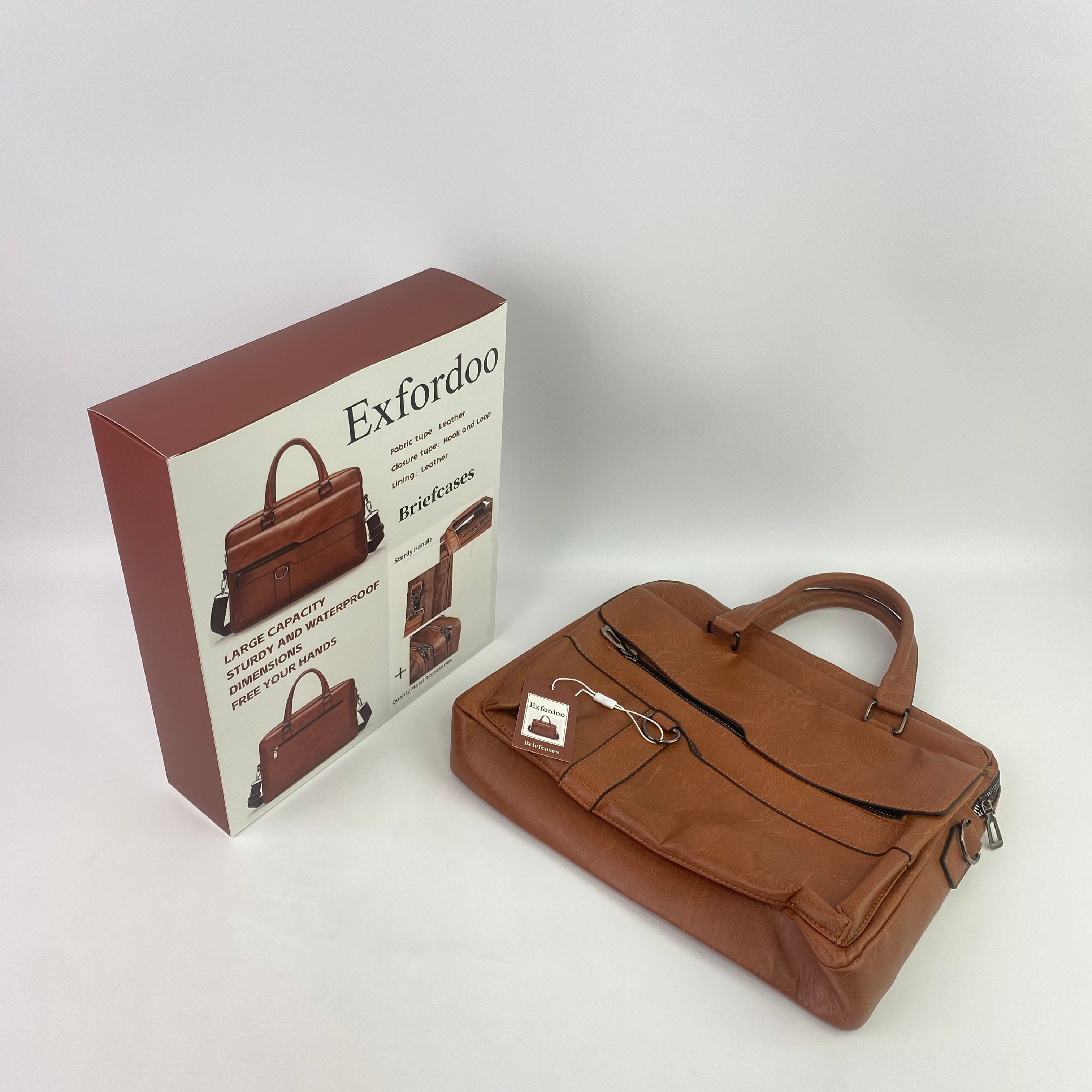 Exfordoo Briefcases,Men's Business Travel Briefcase Leather Handmade Messenger Bags Laptop Bag