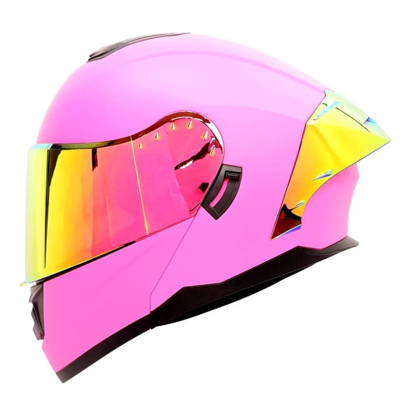 Casco Moto L Rosa Mate Abatible Certificado Mica Espejo