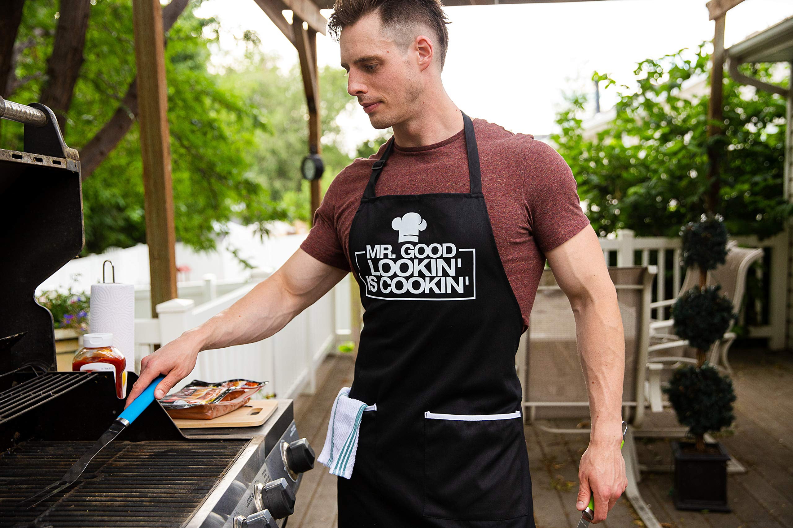 ALLER HOME&KITCHEN Funny Apron for Men, 2 Large Pockets One Size Fits All  Chef Apron for Grilling, Cooking, BBQ Accessories