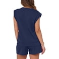 thumbnail image 3 of LSONABXA Dark blue Baseball Caps for Women Under $15 Women's Cap Sleeve Crewneck Top & Drawstring Short Outfit Two Piece Set T Shirt And Short, 3 of 6