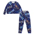 thumbnail image 4 of Yuyamidu Dragonfly Nightwear for Women Sleepwear Pajama Set Size M Aesthetic Long Sleeve Pjs Set of 2 Blue O-Neck Nightclothes Top & Pants with Drawsting, 4 of 7