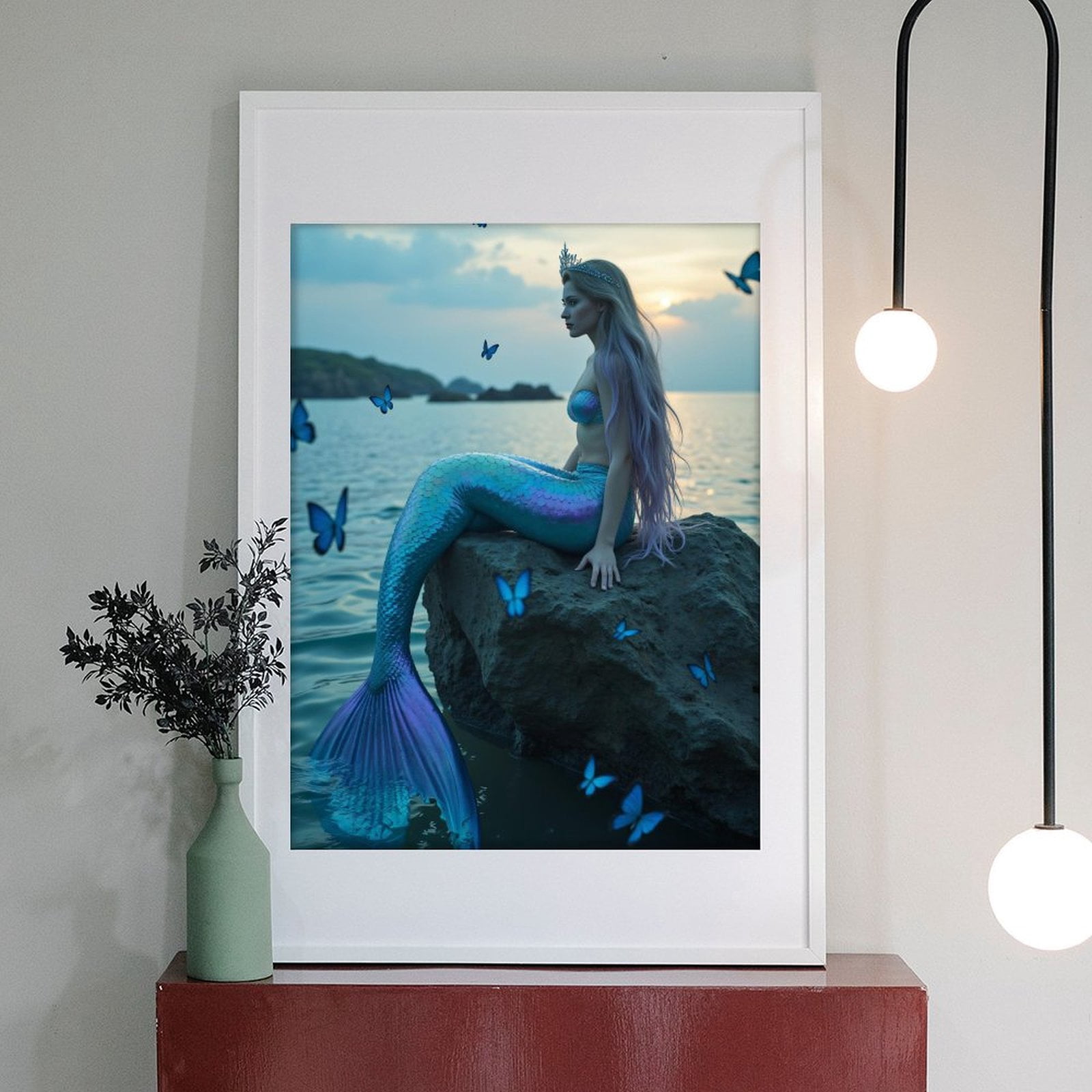 Diamond Art Kits for Adults - 5d Mermaid Sitting Ocean Butterflies Diamond Painting for Adults, Diamond Art for Adults Beginners, Diamond Painting Kits for Adults for Home Wall Decor