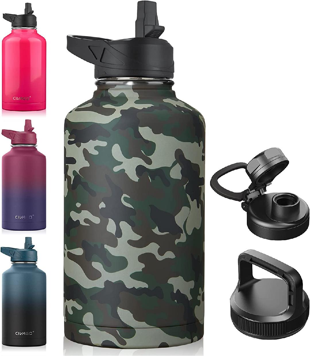 64 oz Insulated Water Bottle With Straw, Half Gallon Stainless Steel Sports Water Flask Jug with