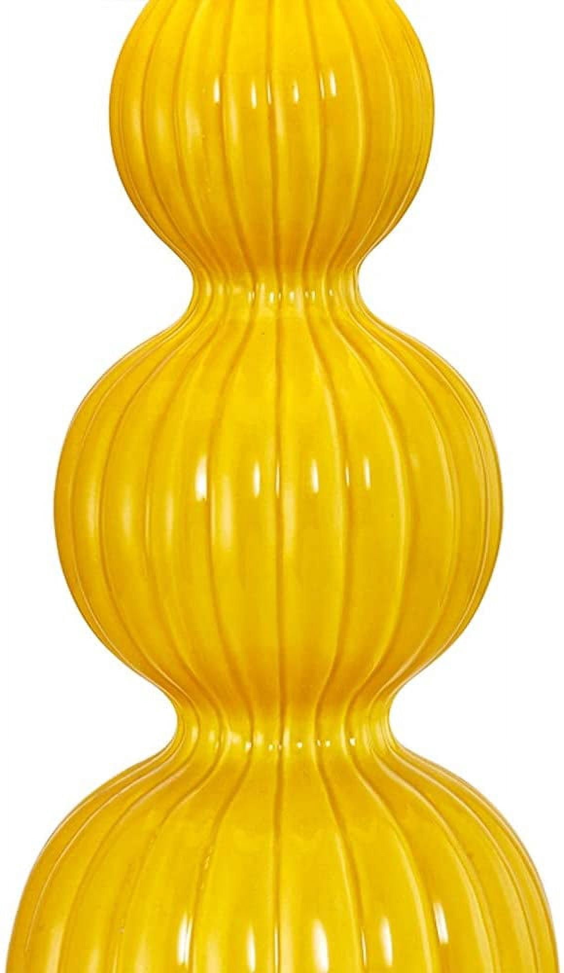 Maxax Modern Set of 2 Table Lamps, 27.8'' Tall Triple Gourd Ceramic Bedside Lamps, 3-Way Dimmable Yellow Nightstand Lamp with White Drum Shade for Bedroom, Living Room, Office
