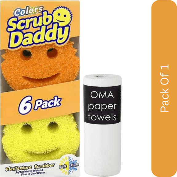 Scrub Daddy Sponges – Multiple Colors (6 Count)- With Paper Towel By OMA