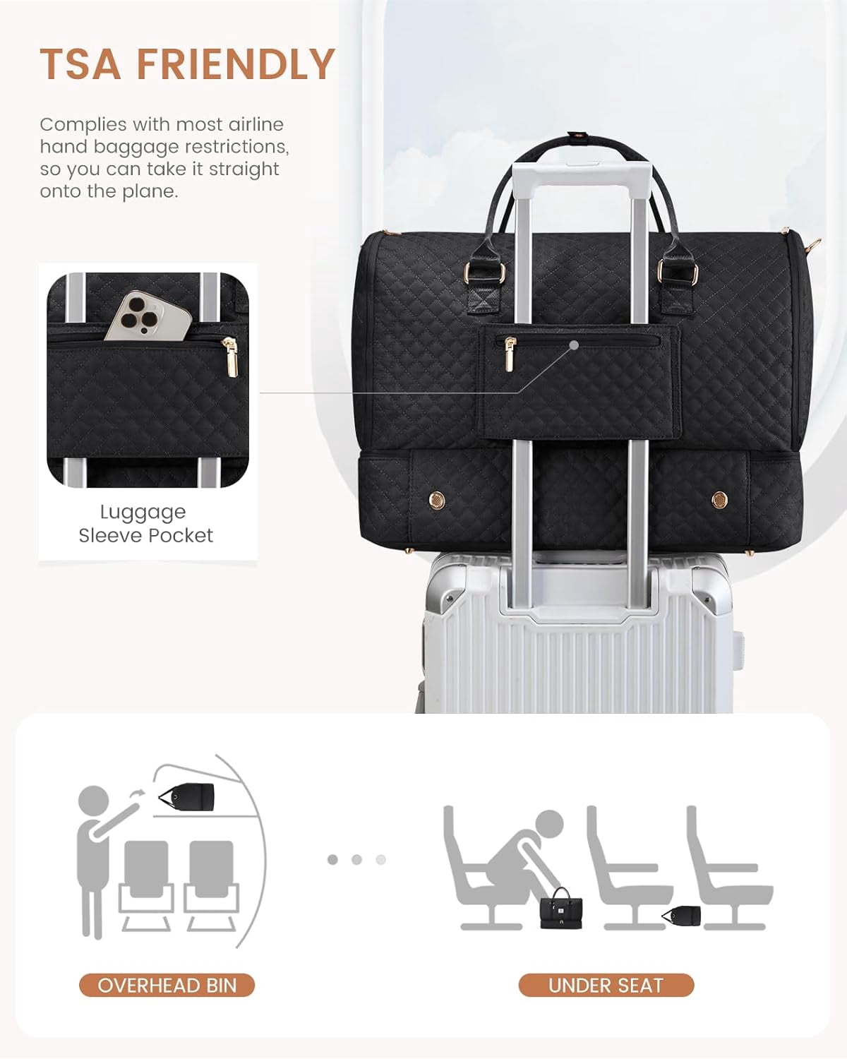 LOVEVOOK Convertible Garment Bag for Women with Shoe Pouch, Carry On Travel Duffel Bag with Toiletry Bag, 2 in 1 Hanging Suitcase Suit Bag, Waterproof Weekender Bag for Business Trip, Wedding, Black