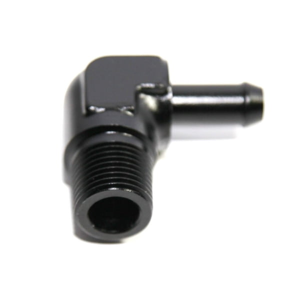 (one) 3/8NPT Male to 3/8" Hose Barb 90 Degree Aluminum Fitting Adapter Black