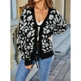 thumbnail image 5 of Women Leopard Print Bow- Tie Cardigan Long Sleeve Crewneck Open Front Knit Cardigan Casual Loose Outwear Black L, 5 of 8