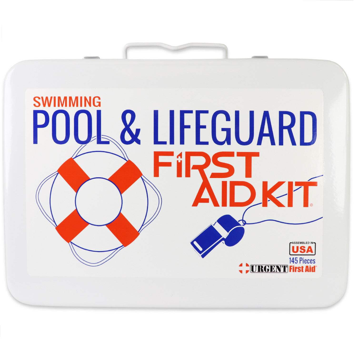 Swimming Pool & Lifeguard First Aid Kit - Sturdy water-resistant case, signalling whistle & more, Home, Office, or Sports - Safe Fun in the Sun Poolside - Made in USA