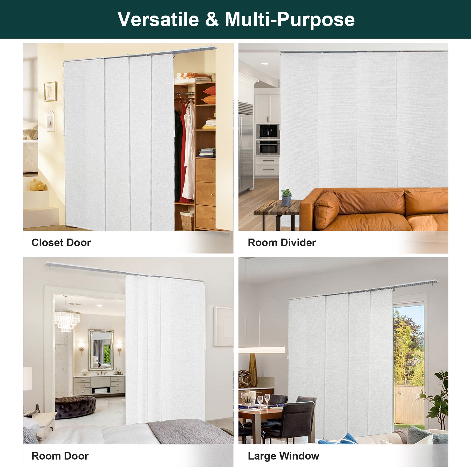 Chicology Adjustable Sliding Panel Blinds. Porcelain, 46"-86"W X 0"-96"H