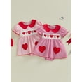 thumbnail image 3 of Jxzom Newborn Baby Girl Valentines Outfit Puff Short Sleeve Somcked Romper Dress Heart Bow Embroidery Plaid Jumpsuit Infant Cute Valentines Clothes, 3 of 9