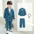 thumbnail image 2 of Toddler Boy Outfits Business Suits Sets 3Pcs Tuxedo Kids Formal Suit Pants Necklace Set Boy Clothes Blue 11 Years-12 Years, 2 of 5