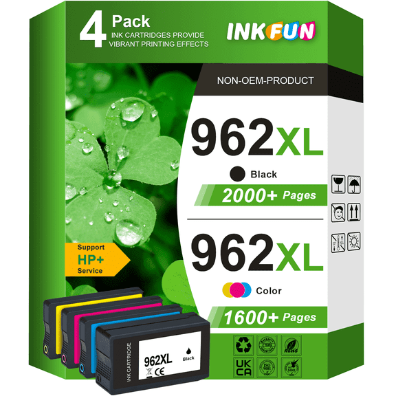 962 Ink Cartridges Compatible for HP 962XL for HP Ink 962 962XL Combo Pack for 9015e 9018e 9010 Printer (4 Pack)