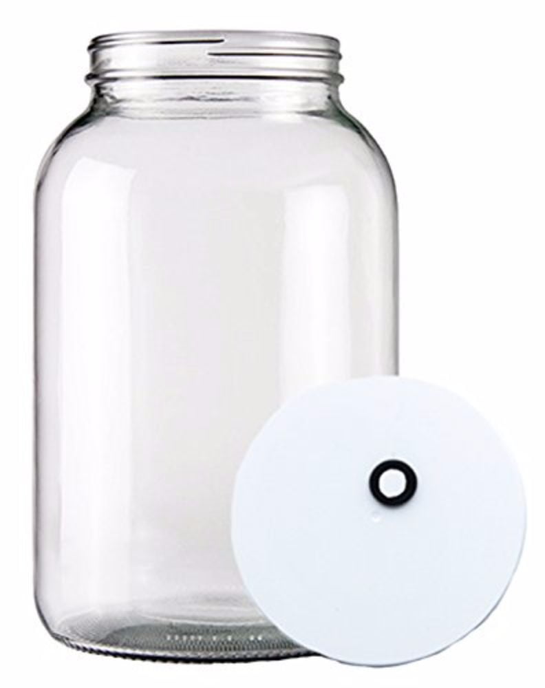 Wide Mouth Jar 1 Gal w/Grommeted 110mm White Metal Cap and TwinBubble Airlock 