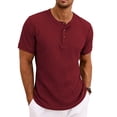 thumbnail image 2 of Lmueinov Men's Ribbed Henley Short Sleeve T Shirts, Casual Loose Fit Button Placket Solid Color Tops, Versatile Daily Wear Shirts S-3XL, 2 of 8