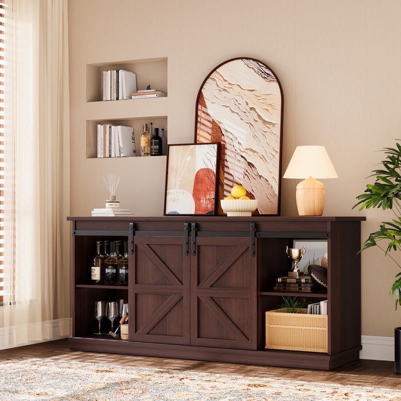 Homall 58'' TV Stand for TVs up to 65'', Storage Cabinet with Sliding Barn Door, Entertainment Center,Espresso