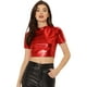 thumbnail image 1 of Disfraz de navidad Top corto metalizado de manga corta con cuello alto para mujer Rojo M, 1 of 6