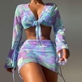 thumbnail image 2 of siilsaa Women's Split Swimsuit Purple Neck Tie Up Swimwear Skirt Bikini Four Piece Set Purple,M, 2 of 6