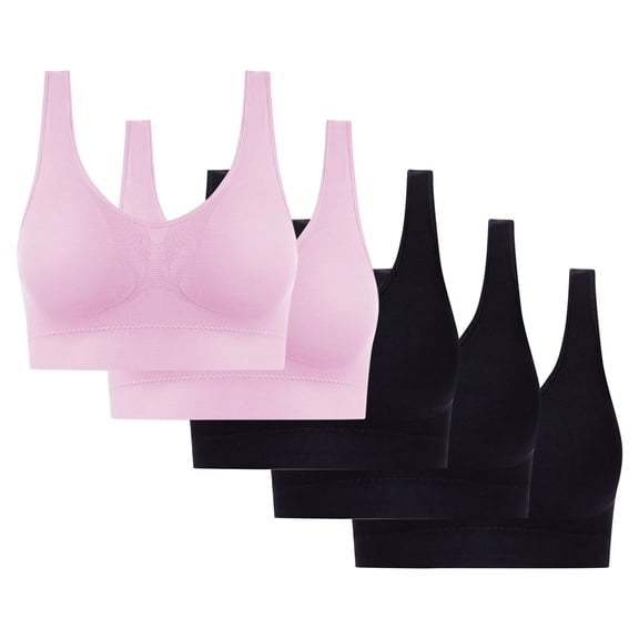 Gmluru Sports Bras for Women Comfortable Wire-Free Seamless Bra - Breathable Racerback With Light Lift, 5-Piece Pack Black (2XL) Up To 65% Off!