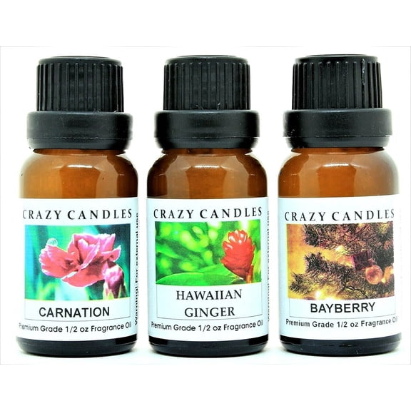 3 Bottles Set, 1 Carnation, 1 Hawaiian Ginger, 1 Bayberry 1/2 fl oz Each 15ml Premium Grade Scented Fragrance Oils By Crazy Ca