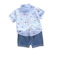 thumbnail image 1 of Odeerbi 6M-5Y Niños Trajes de Verano Algodón Manga Corta Camisa Jeans Pantalones Cortos Conjunto Coche Impreso Camisa Denim Pantalones Cortos Dos Piezas, 1 of 9