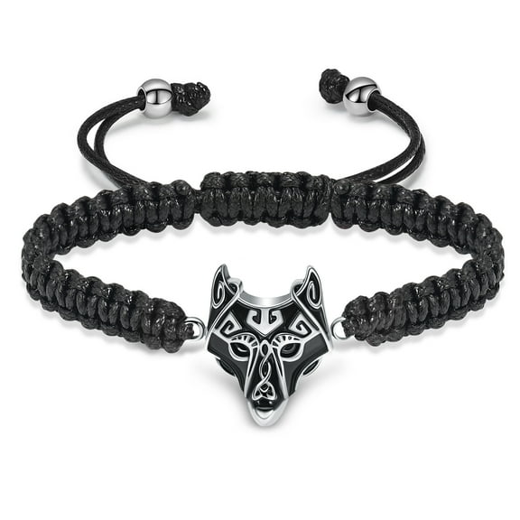 Wolf Locket Adjustable Braided Rope Bracelet Memorial Cremation Jewelry for Ashes Holder Funeral Urn Bracelet for Ashes