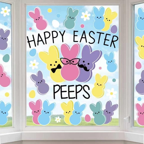 6 Pcs Easter Window Clings,Colorful Bunny Rabbit Window Stickers Decals Double Sided Window Clings for Easter Home Office Party Favors Glass Decor