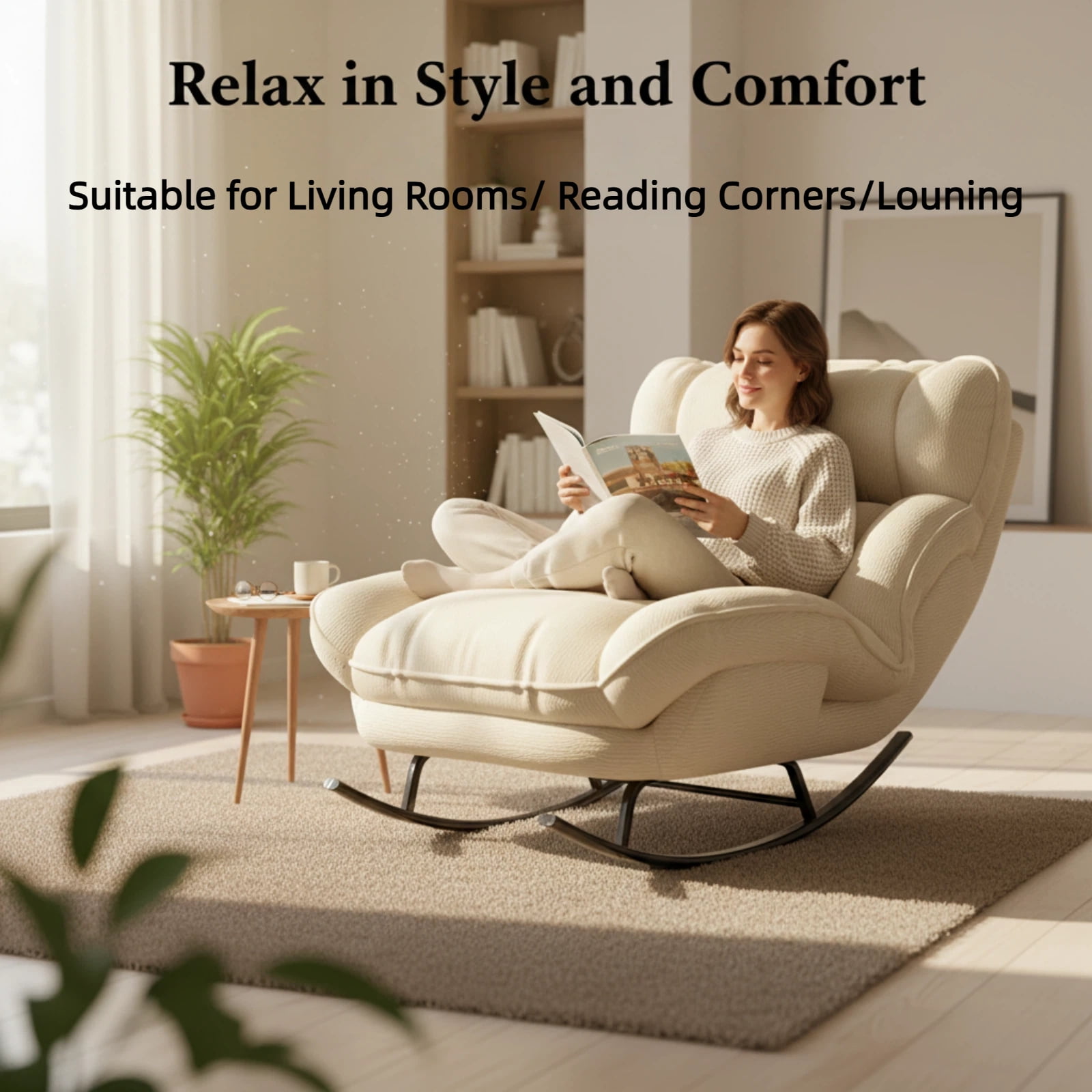 Keerffo Sofa Rocking Chair Metal Frame with Adjustable Backrest Comfortable Decorative Chair Modern Ergonomic Sofa for Living Room Bedroom
