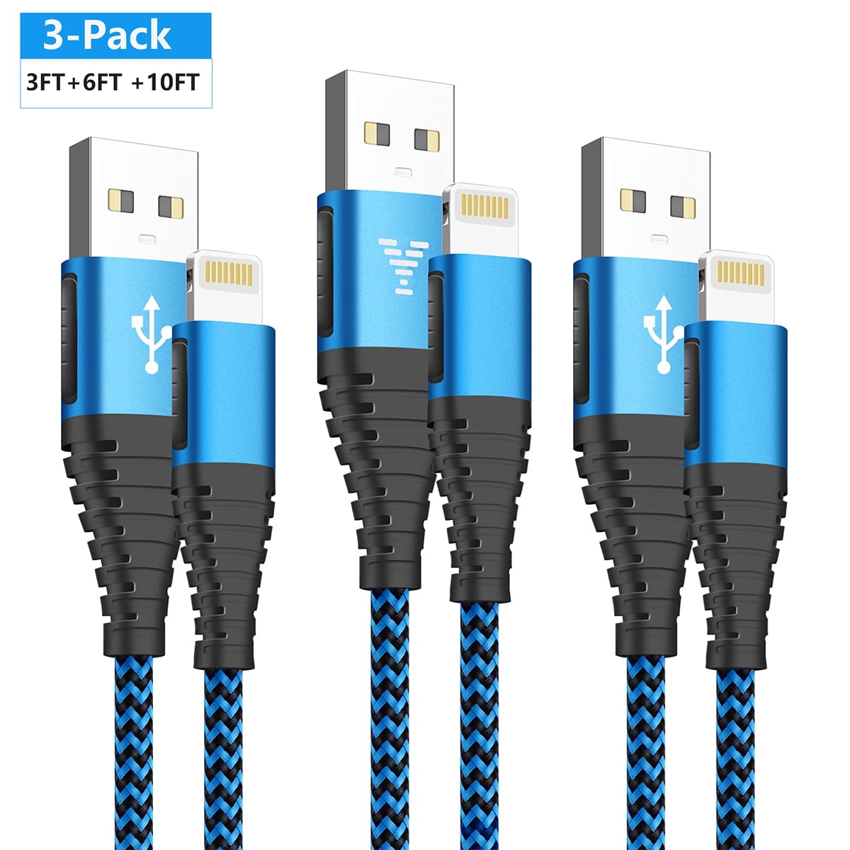 iPhone Charger Cords 3FT 6FT 10FT, Aioneus iPhone Charger Cable Nylon Braided Charging Lightning Cable iPhone Charger&Sync Cord for iPhone 13 12 Pro Max/SE/11 Pro Max/XS/XR/8/8 Plus/7/7 Plus/6/6s/iPad